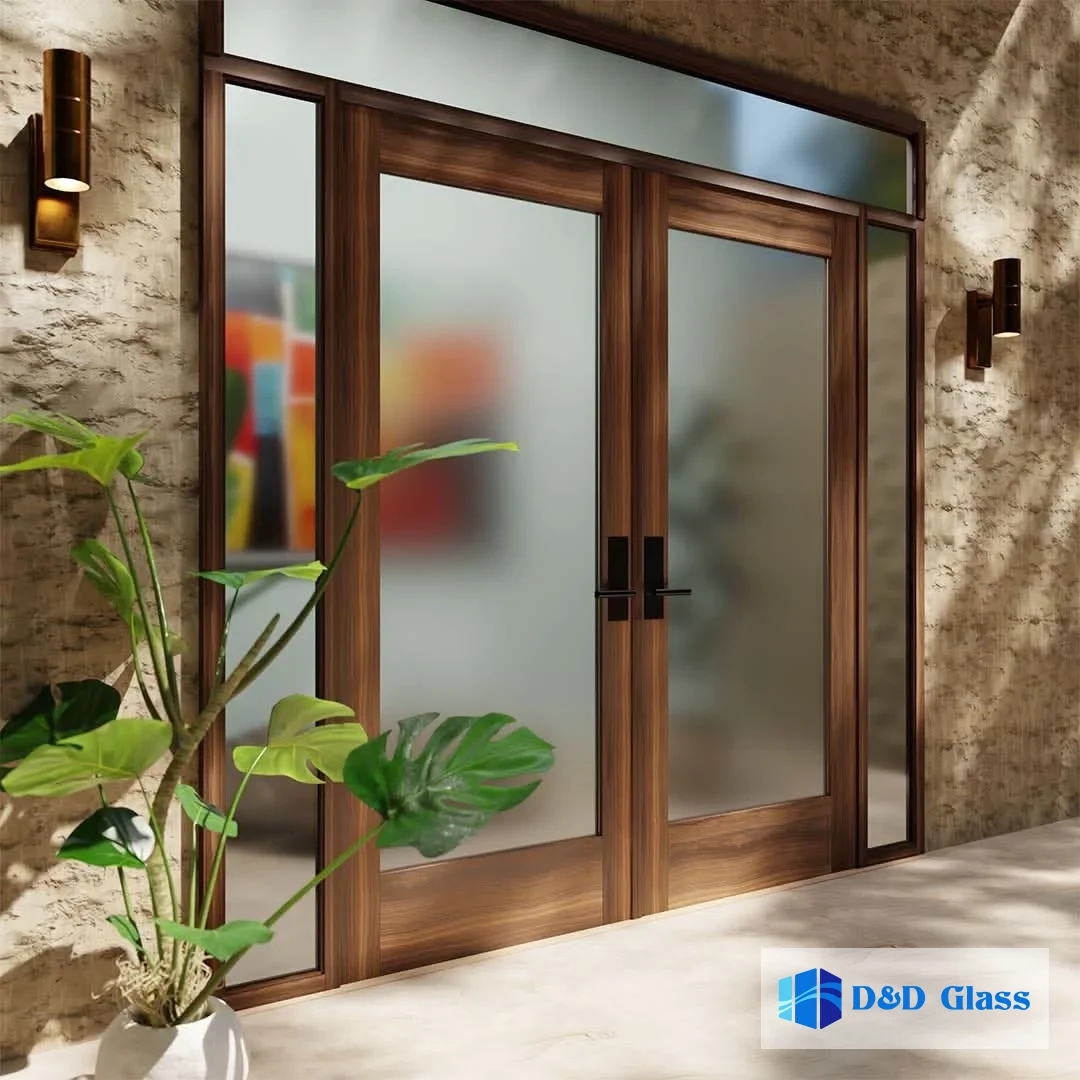 pintu kaca frame kayu